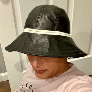 Coach black and white leather bucket hat